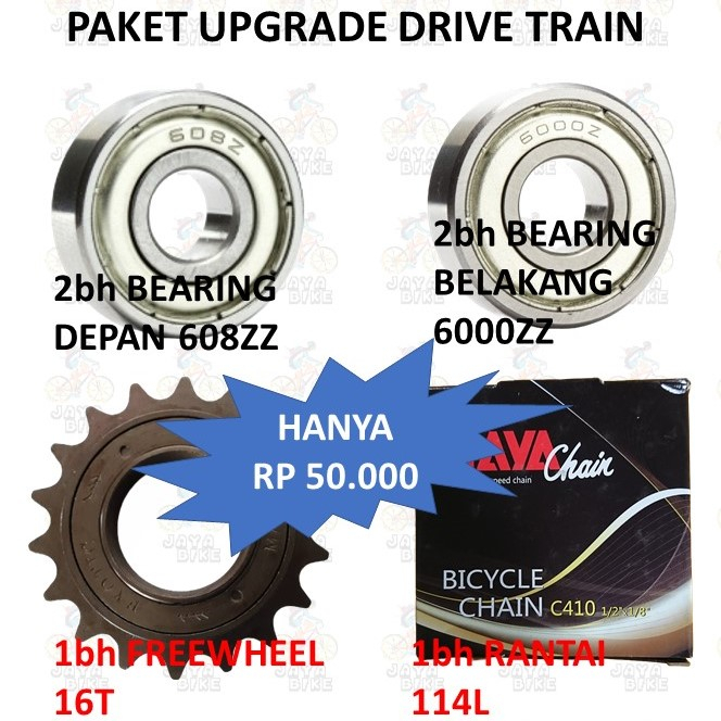 PAKET UPGRADE DRIVETRAIN SEPEDA ANAK (BEARING, FREEWHEEL, RANTAI)