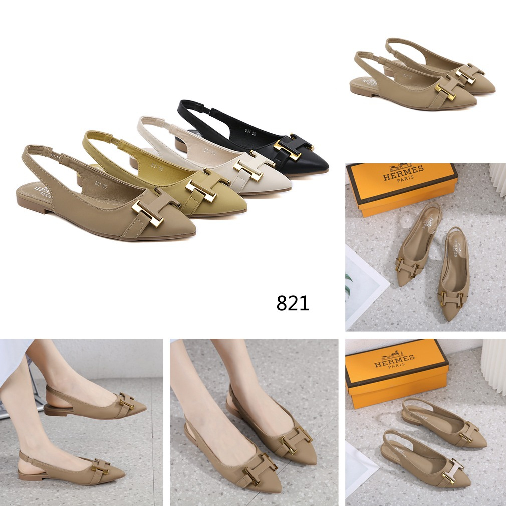 821 Leather H-Logo Slingback Ballerina Flats