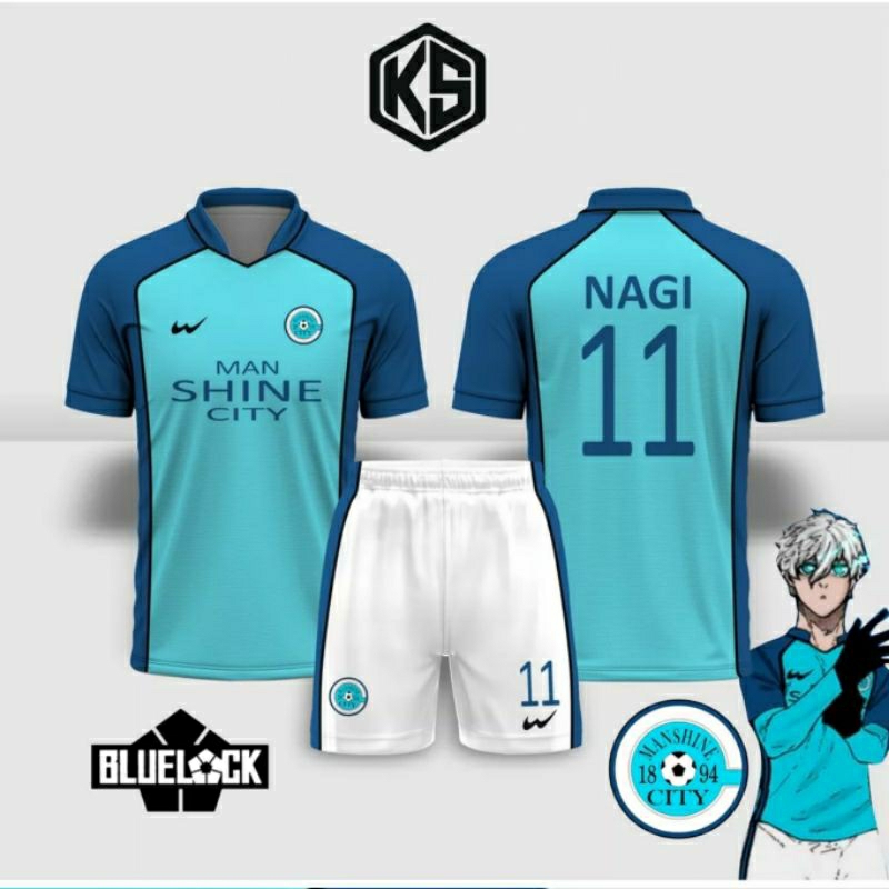 Jersey Anime Blue Lock Man Shine City Cosplay Bola Manga