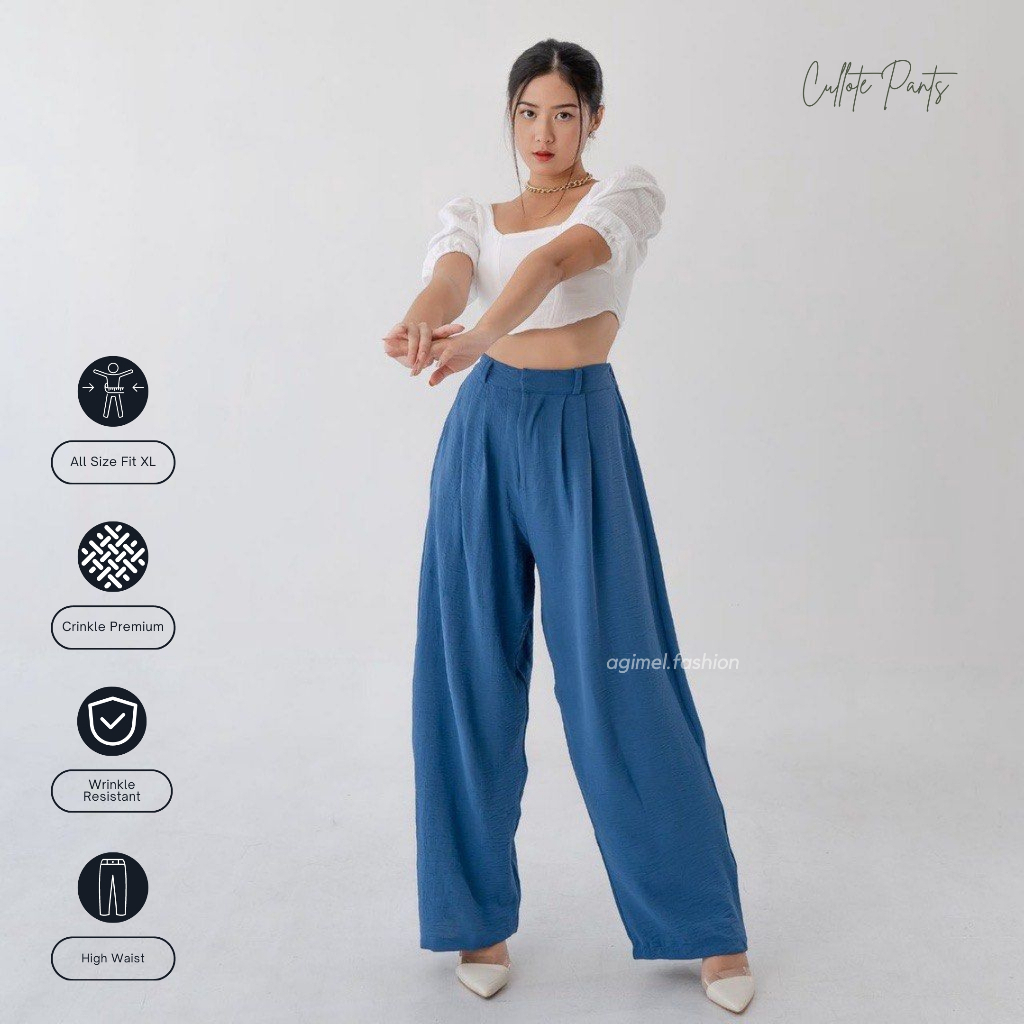 Kulot Highwaist Wanita Premium Anti Kusut Loose Pants Trouser Cullote Casual Formal Celana Cewek Rem