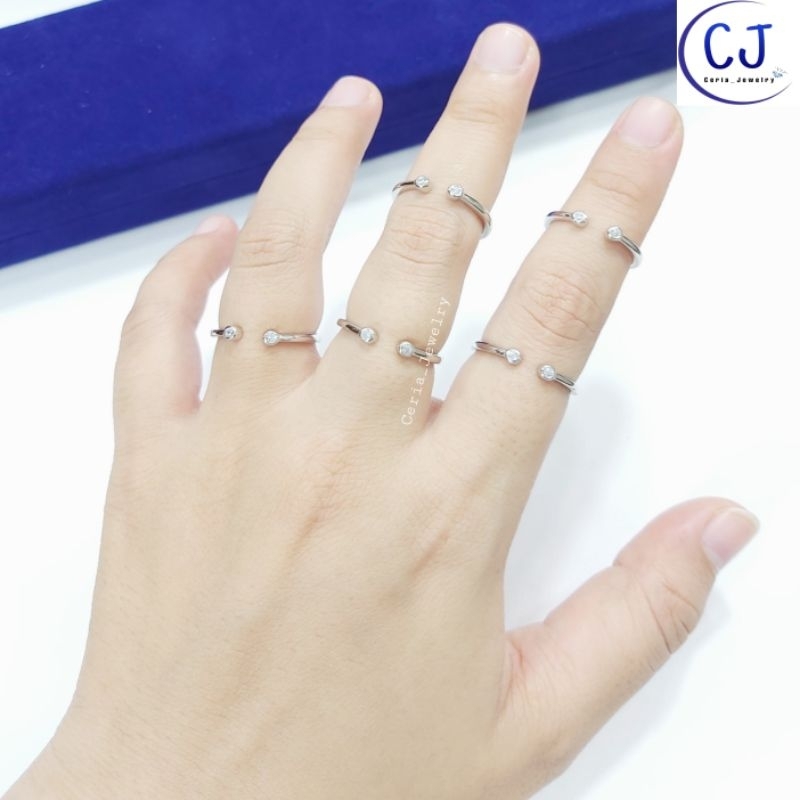 Cincin Perak Asli Silver Wanita 925 Lapis Emas Putih Model Cincin Nagita Permata 2 Spiral /Adjustable - Perhiasan Perak Wanita