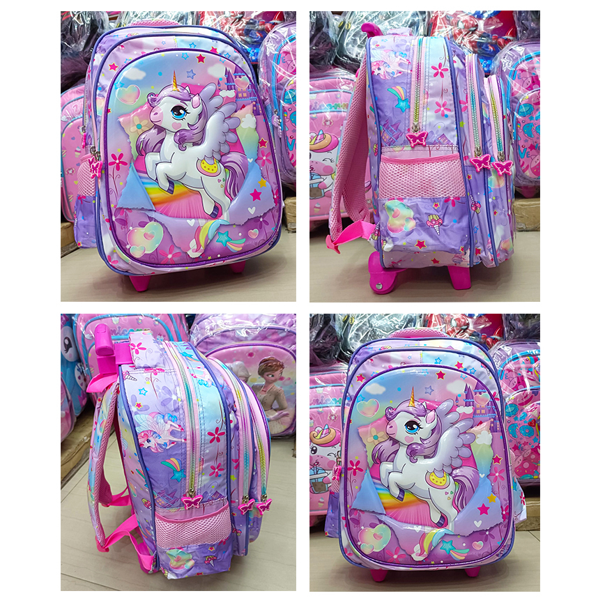 PROMO TERBAIK TAS DORONG TROLLEY SEKOLAH SD 16inch GAMBAR ANAK PEREMPUAN KUDA PONY ROSE DAN PUTRI SALJU 3RES GLOSSY TIMBUL IMPORT ( Rose Peri 16&quot; )