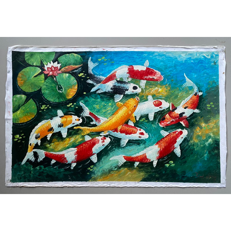Lukisan Ikan Koi, (cat timbul/palet) Ukuran 135x85cm, asli buatan tangan