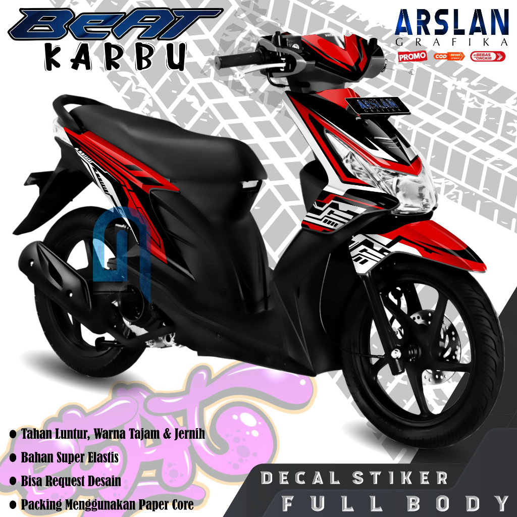 Decal Beat Karbu Simpel Full Body - Stiker Motor Beat Karbu Full Body Keren - Variasi HI - Tech