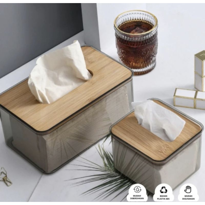 Kotak Tissue Kayu Transparan Modern