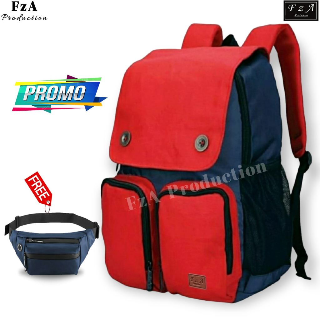 FzA Official -Tas Ransel anak laki laki - Tas Ransel Anak Sekolah - Tas Ransel Sekolah anak laki-laki anak perempuan Backpack Sekolah Anak [ High Quality ] - Red Kids FREEE Tas Slempang