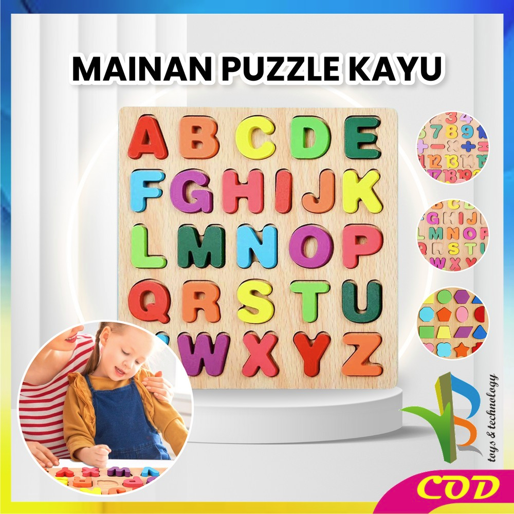 RB-M313 Mainan Edukasi Anak Puzzle Kayu 3D Huruf Angka dan Bangun Datar / Puzzle Alphabet Mainan Kayu Anak / Wooden Toys ABC Kids