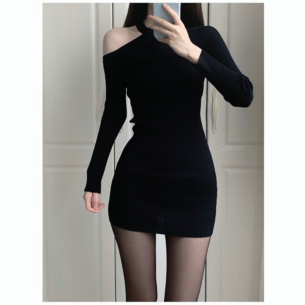 DR825 SLIM FIT WRAP BUTTOCKS SKIRT, OFF SHOULDER KNITTED DRESS, SPRING AND AUTUMN TIGHT FITTING WOMEN'S CLOTHING, EUROPEAN AND AMERICAN SPICY GIRL SKIRT, PURE DESIRE FOR STYLE, SWEET AND SPICY