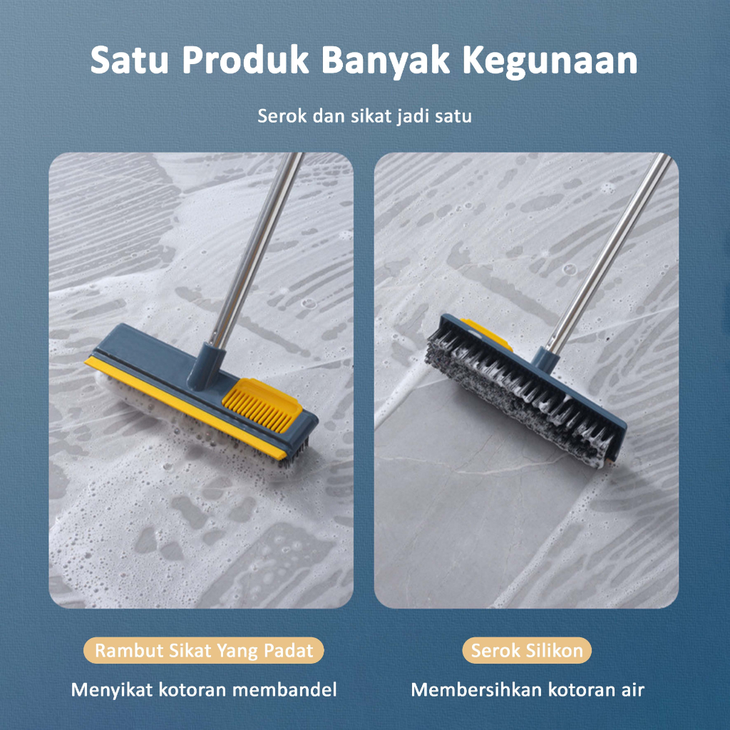 Sikat Lantai WC 2IN1 Wiper Sikat Pembersih Gagang Panjang Toilet Multifungsi