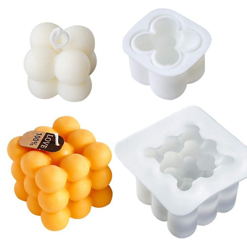 (clashop)Cetakan Lilin Cube Bubble Cetakan Lilin Aromaterapi Kubus Lilin Sabun Mould / 3D Silicone Candle Mold