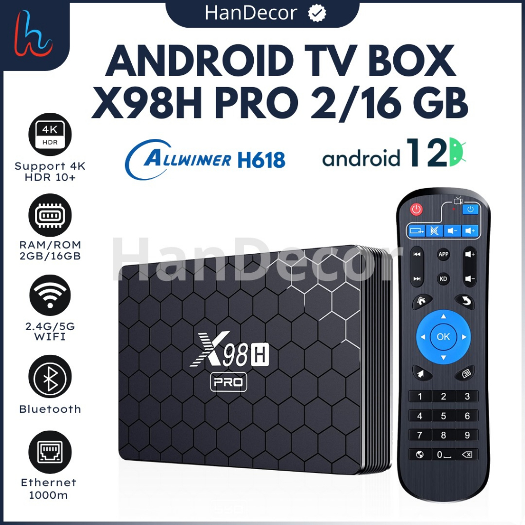 TV BOX X98H PRO ANDROID RAM 2GB/ROM 16GB | ANDROID TV BOX 12 BLUETOOTH 4K