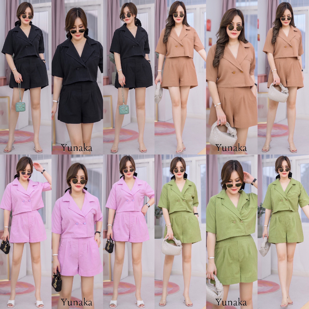 One Set Kemeja Blazer Crop Celana Pendek Wanita Premium Import Bangkok BKK 11833