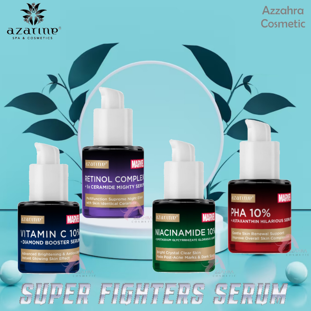 AZARINE X MARVEL All Variants Super Fighters Serum PHA 10% + Astaxanthin Hilarious | Retinol Complex + 5x Ceramide Mighty | Niacinamide 10% + Dipotassium Glycyrrhizate Glorious | PHA 10% + Astaxanthin Hilarious