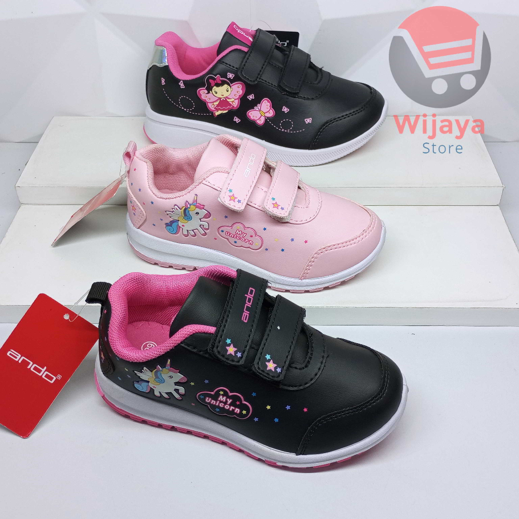 Sepatu Sneakers Anak TK 29-32 Ando Minicorn Model Terbaru Fashion Shoes Sport dengan Perekat Cocok untuk Anak Perempuan Elina Lily Fly