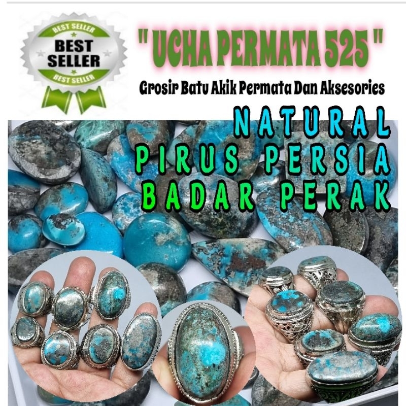 cincin pirus persia badar perak / asli natural pirus persia biru badar perak