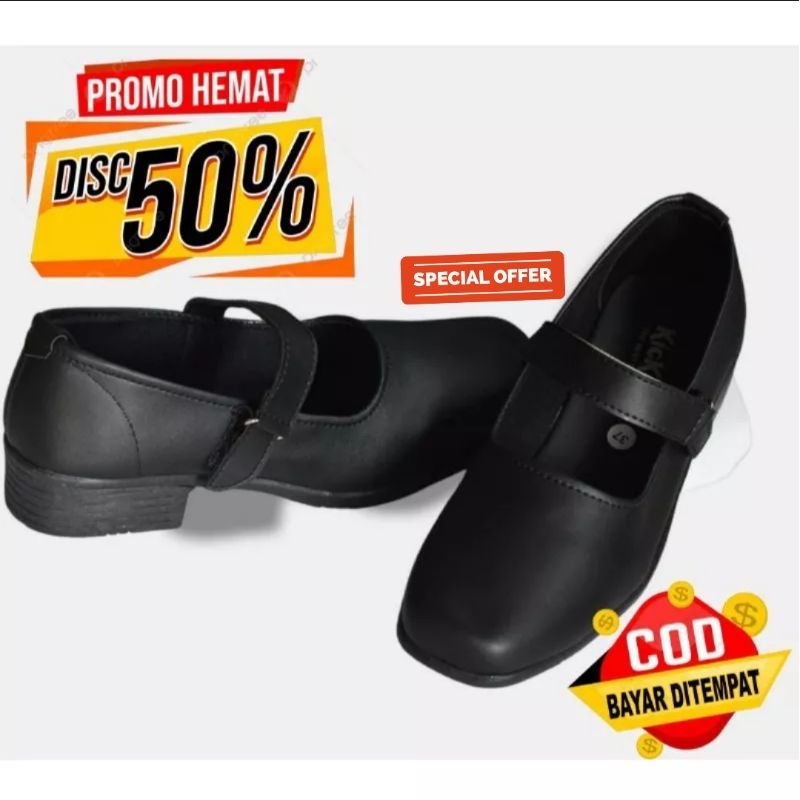 PROMO 7.7 DISKON Sepatu Pantofel Wanita Terlaris Hak 3 Cm Hitam Sekolah Paskibra Kantor COD