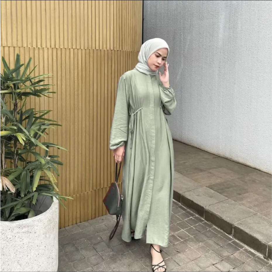 ICH - Gamis Midi Dress Trisha Polo Linen Tali Samping Korean Casual Style