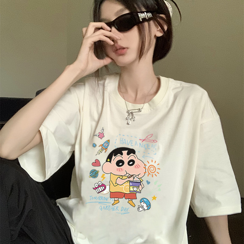 EUNII T-shirt Lengan Pendek Cartoon Crayon Shinchan Printing Korean Style/Kaos Atasan Wanita/Baju Wanita/Kaos Wanita