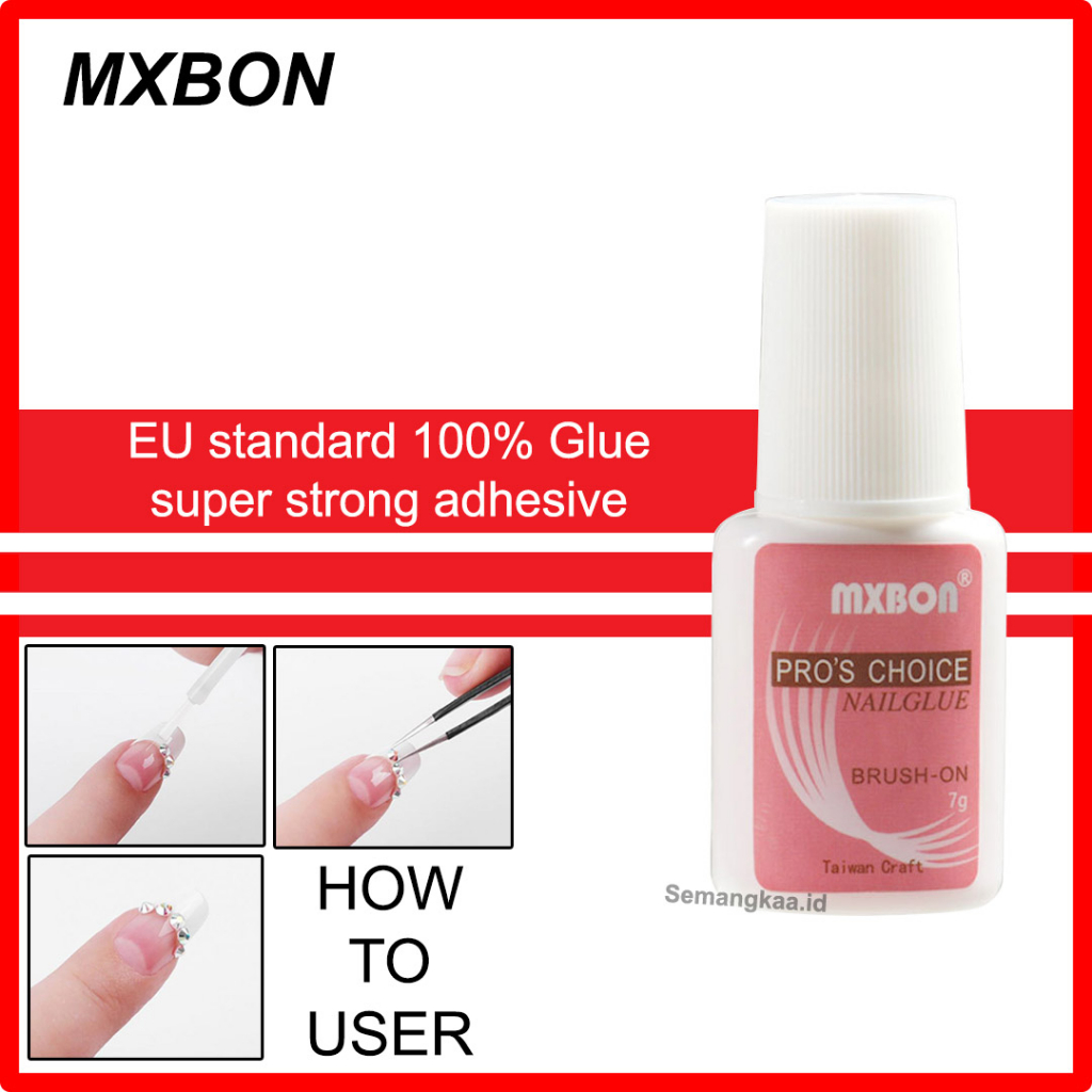 MXBON Lem Kuku Palsu Akrilik Glitter Dengan Brush Untuk Nail Art KU002