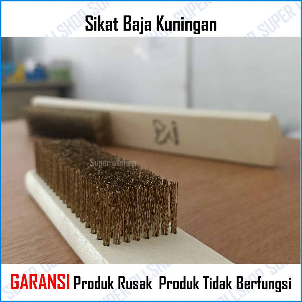 Sikat Kawat Baja Kuningan Gagang Pegangan Kayu Pembersih Karat Waja Brush Steel Wire 8x18 Murah