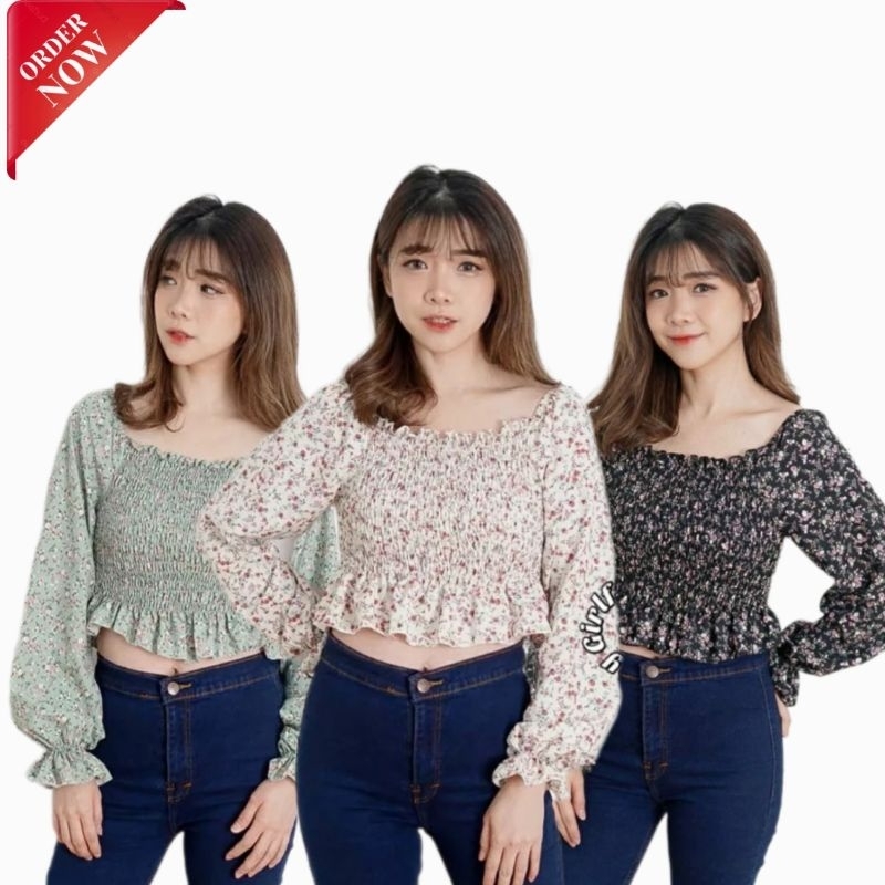 Blouse Serut Kalantha Sabrina Karet Motif Bunga