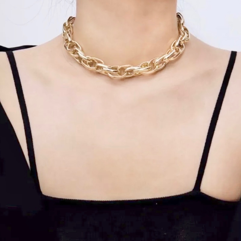 Kalung double chain chocker / kalung rantai emas gold / kalung rantai / kalung korea