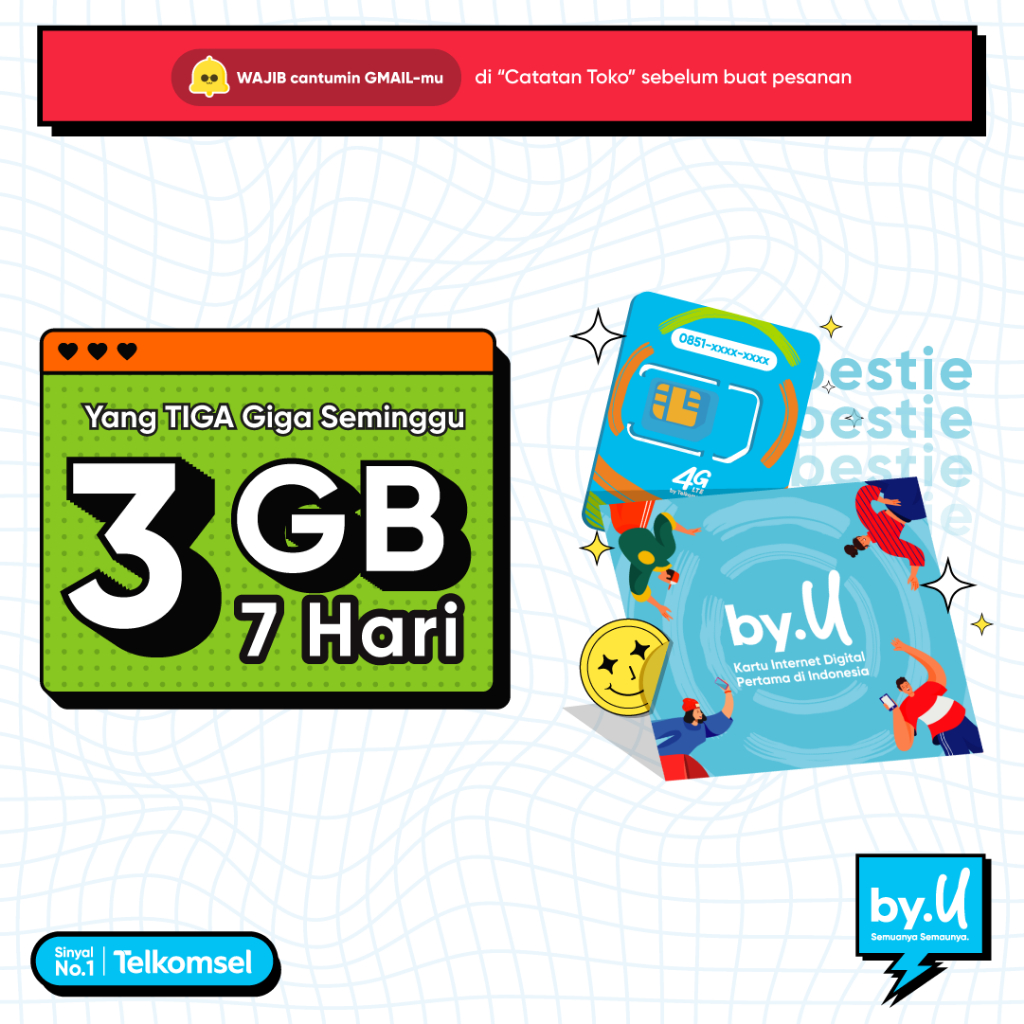 Kartu Perdana by.U Kuota 3 GB | 7 Hari