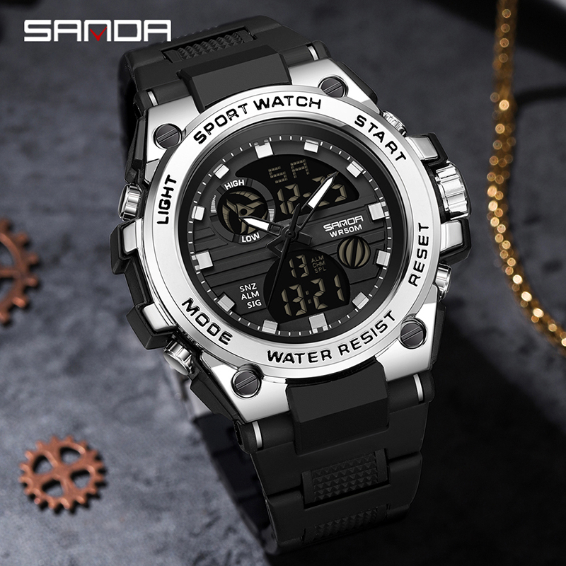 SANDA 9011 Jam Tangan Pria Digital Analog Tali Rubber Chronograph Anti Air WATCHKITE WKOS