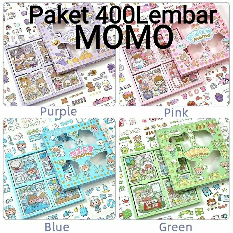 

PAKET 4BOX(400LEMBAR) STIKER MOMO,Warna Ungu,Hijau,Biru dan Pink