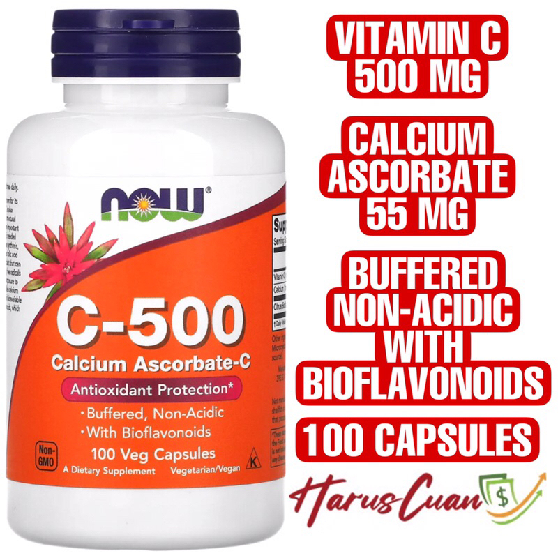 Now Foods Vitamin C-500 500 mg 100 Capsules Calcium Ascorbate-C Buffered Antioxidant Non-Acidic Aman