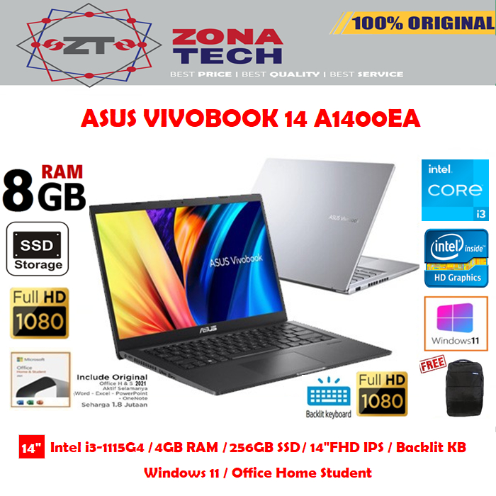 ASUS Vivobook 14 A1400EA - i3-1115G4 8GB 512GB SSD BACKLIT KB 14&quot;FHD IPS WIN11 OHS