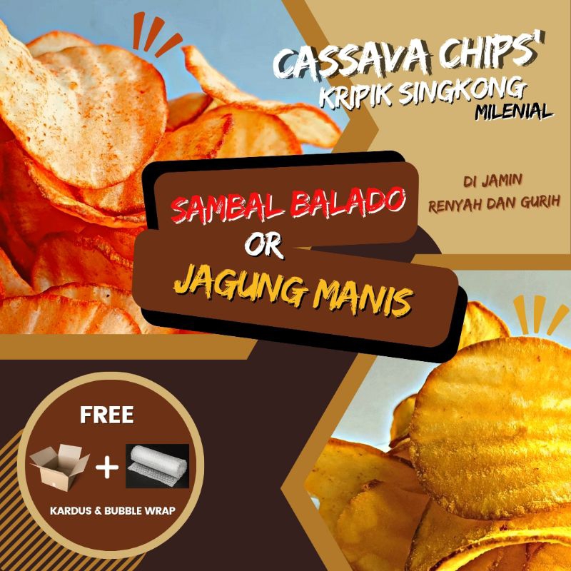 

KERIPIK SINGKONG MILENIAL BALADO DAN JAGUNG MANIS 500 GRM / CASSAVA CHIPS