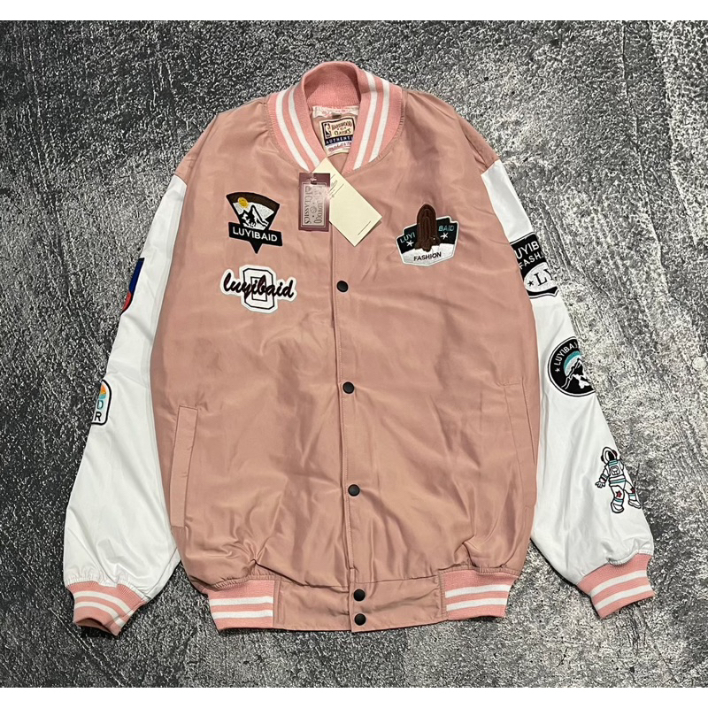 VARSITY JACKET LUYIBAID - COMBY PINK PUTIH FULLTAG + LABEL