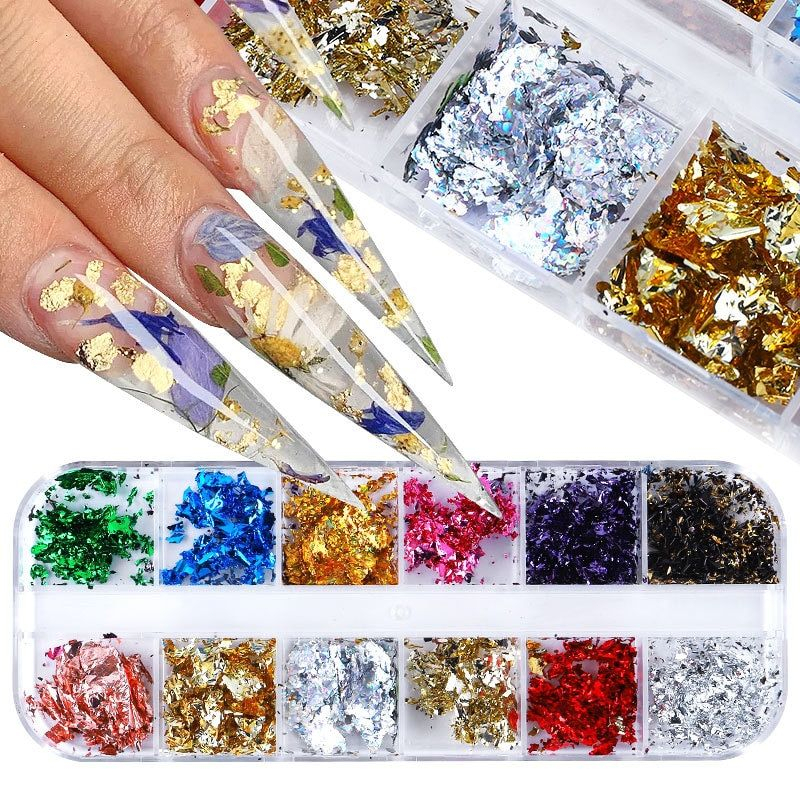 12 Warna Bubuk Glitter Kuku Glitter Hiasan Kuku Nail String Gold Hiasan Nailart Glitter Kuku Nail Art
