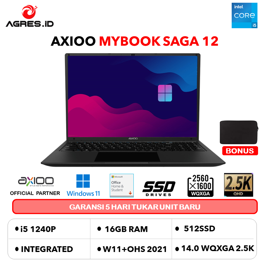 AXIOO MYBOOK SAGA 12 I5 1240P 16GB 512GB W11+OHS 16.0WQXGA 2.5K GRY