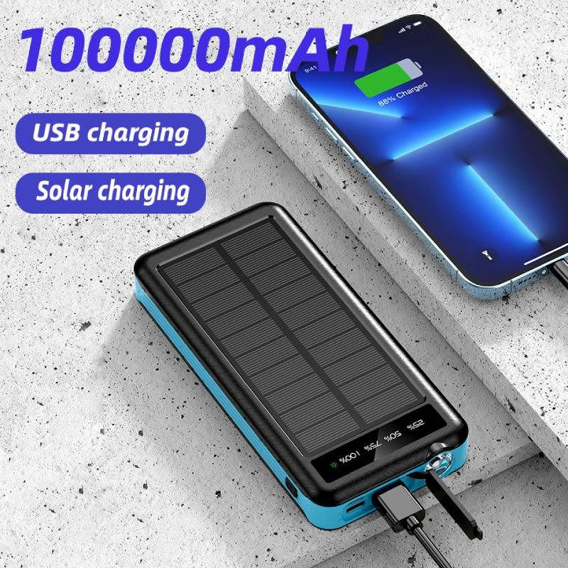 【Penjual Lokal】Big Deal!COD 100000mah Wireless Charging Powerbank Tenaga surya Power Bank Solar bank tenaga surya Fast Charging Energi Datang dengan 4 kabel data powerbanks