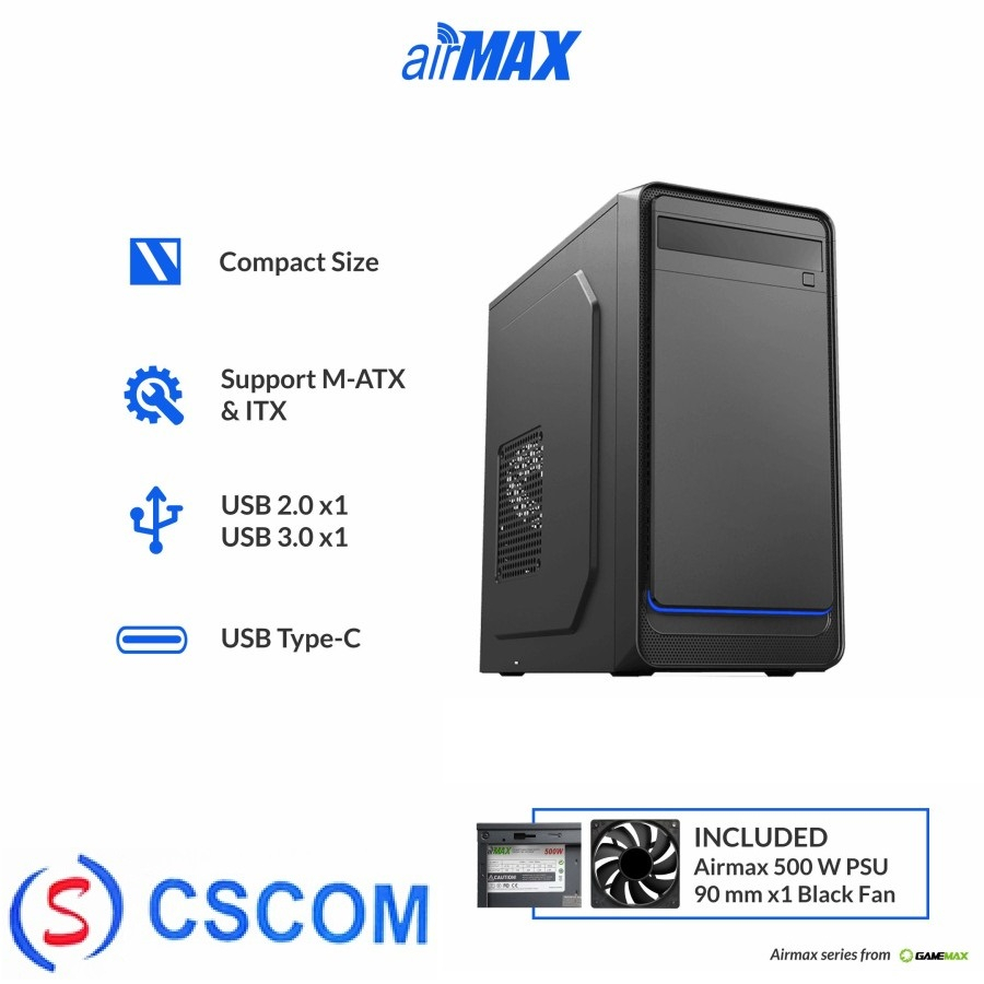 Gamemax Airmax Cammero 300 Casing Micro ATX PC Case M-ATX PSU 500W