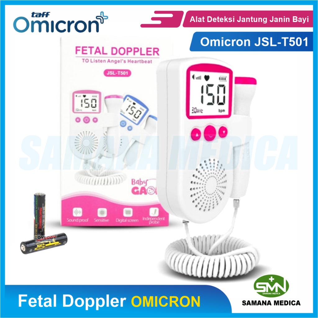Alat Deteksi Jantung Janin Bayi Fetal Doppler Taff Omicron JSL-T501 - Warna Pink Putih- FREE BATERAI