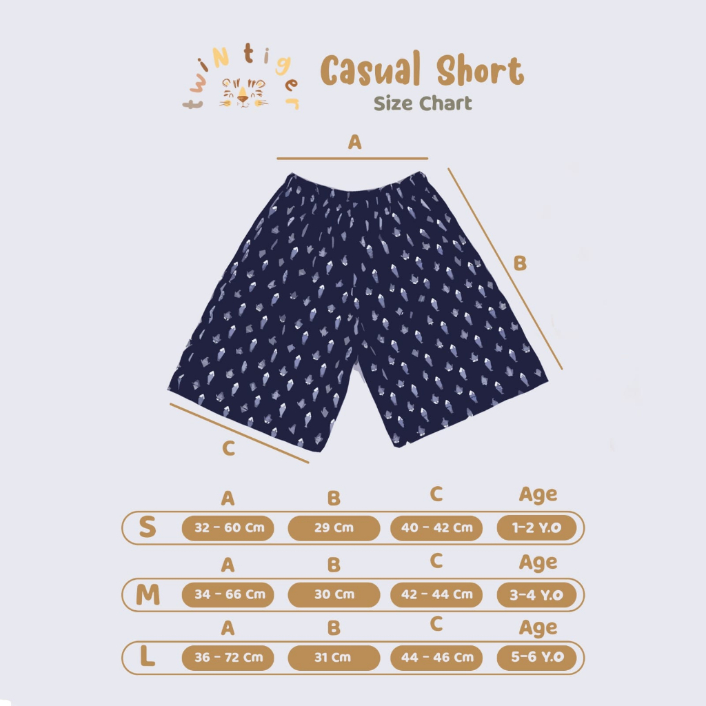 Twin Tiger Casual Short Celana Pendek Kolor Anak 0 - 6 Tahun