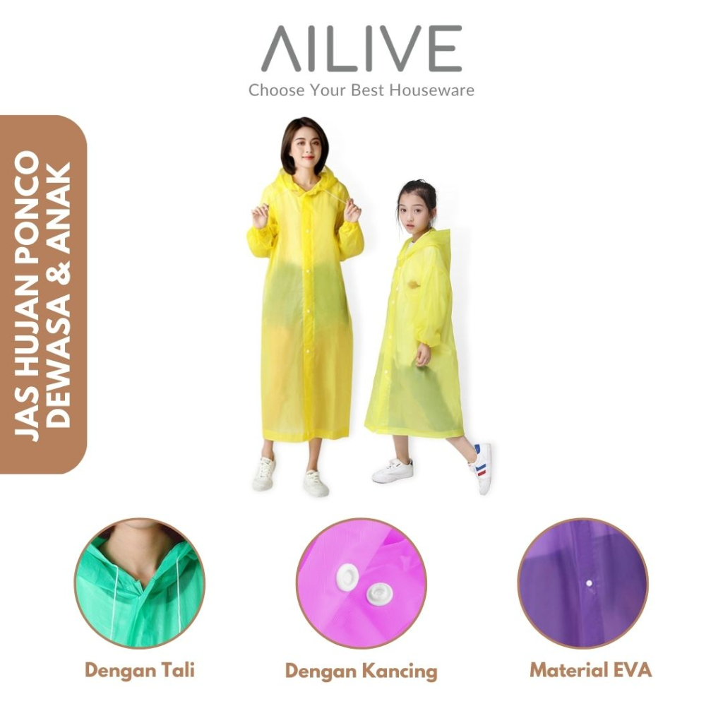 Jas Hujan Dewasa / Jas Hujan Anak EVA Mantel Jas Hujan Tebal Raincoat Transparan Universal