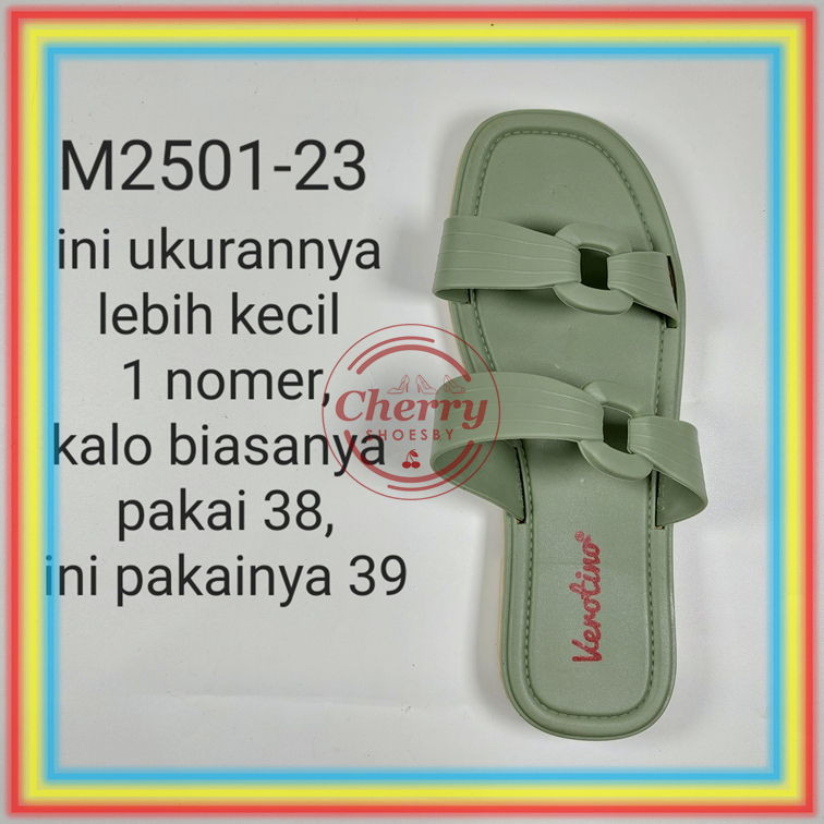 M2501-23 Sandal Selop Wanita Ban 2 Verotino Sendal Slop Cewek Glanzton Karet Jelly Lentur Empuk