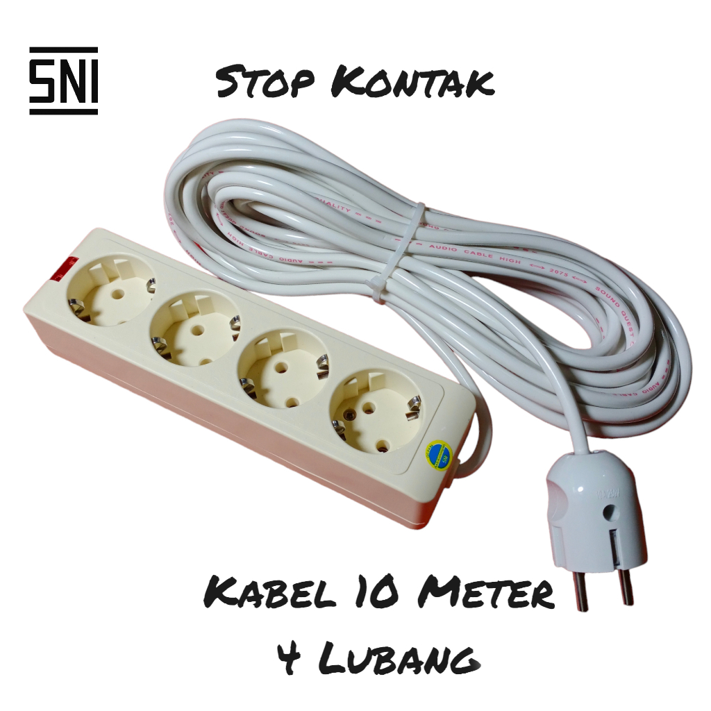Stop Kontak Listrik Set 4 Lubang + Panjang Kabel 10 Meter + Steker Arde Bulat / Extension Wire / Stop Kontak Kabel Colokan