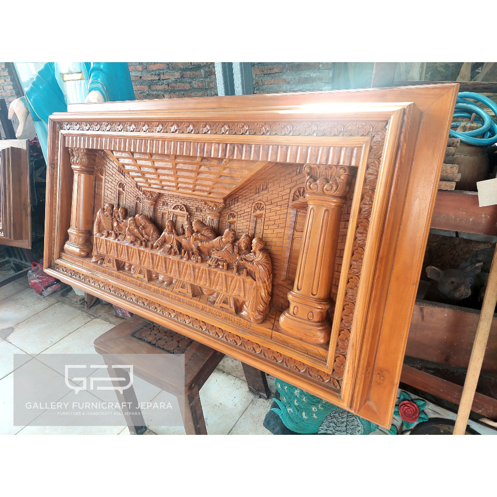 Relief Perjamuan Terakhir Keluarga Kudus 150x80cm Kayu Jati