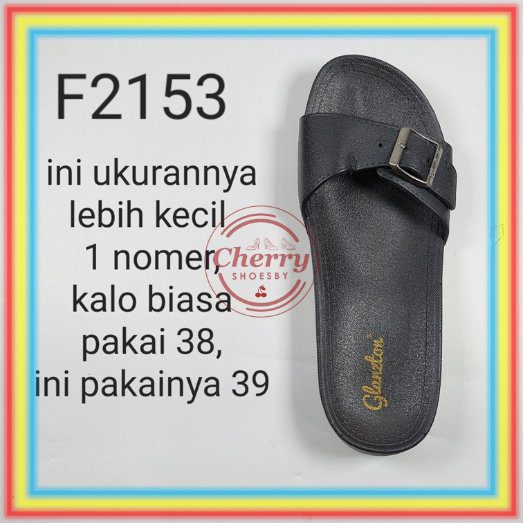 F2153 Sandal Selop Wanita Gesper Import Glanzton Sendal Slop Karet Empuk Cewek Murah Slip On