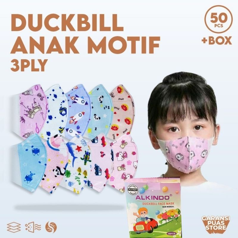 Masker Duckbill Alkindo Anak 1 Box Isi 50pcs Masker Anak 4Ply GMJ