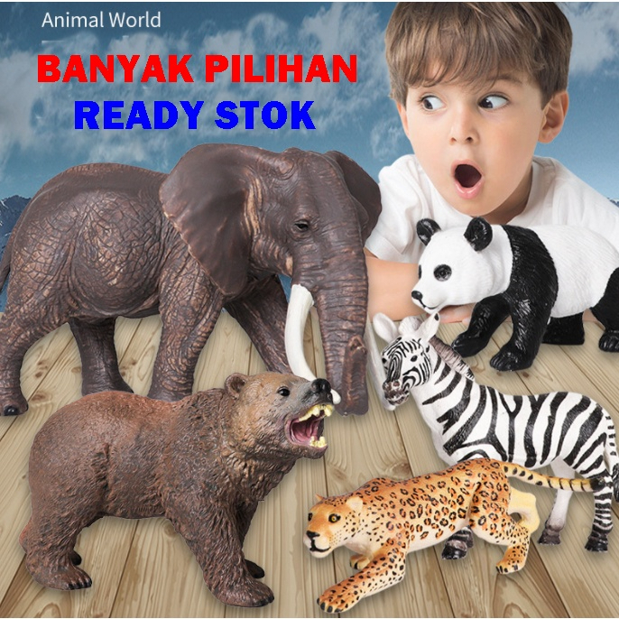 Hewan  Wild Animal Ukuran Besar Animal Model Toys Koleksi Mainan Binatang Karet Gajah Macan Beruang Rusa Harimau Zebra Buaya Savannah Afrika Lion King Anak Hadiah Mainan Pendidikan Dini