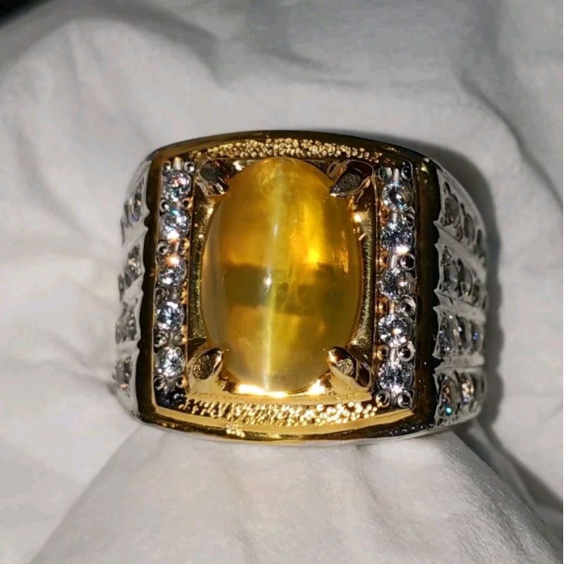 Batu Opal Cat' Eye Ring Perak - mata kucing asli natural. bukan bacan doko bacan kristal