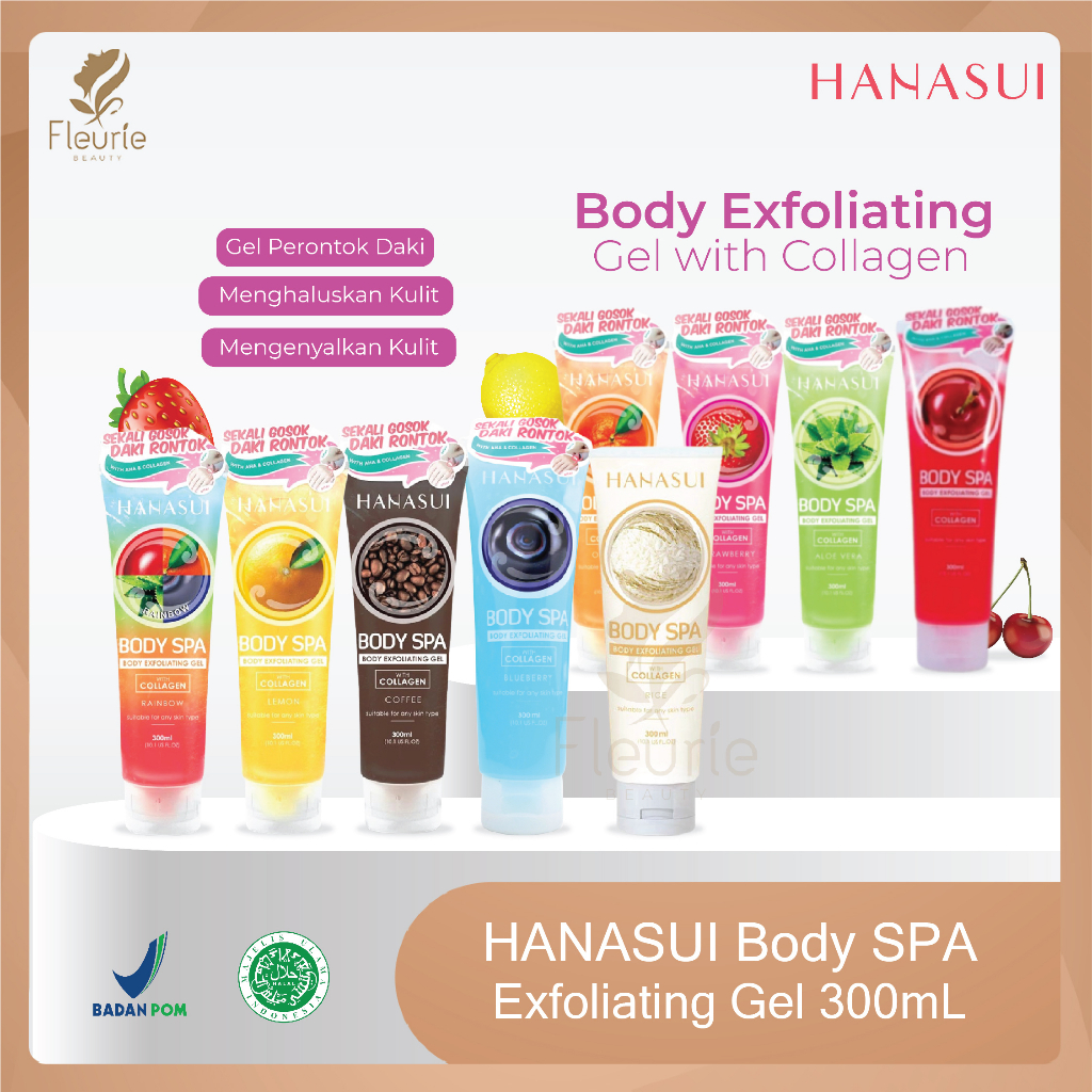 HANASUI Body Exfoliating Gel with Collagen 300mL - Gel Pembersih Halal Original BPOM