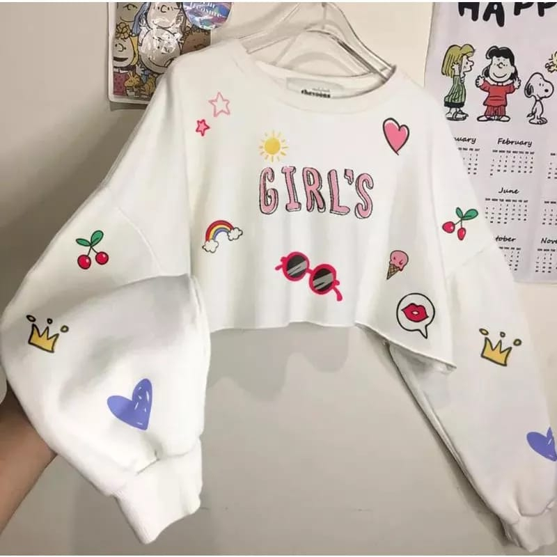 Sweater Crope | Crown Grils Chic Pattern Sweatshirt Crope