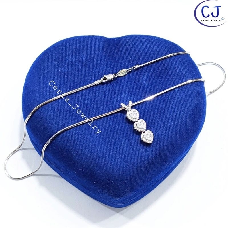 Kalung Perak Asli 925 Wanita Silver Lapis Emas Putih Cassandra Italy Liontin Love 3 Susun Permata - Perhiasan Perak Asli